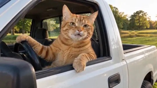 外部参考案例:橘猫坐在皮卡场景中